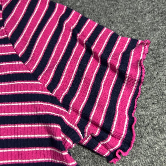 Vtg 90s Y2k Eye Candy Pink Black Stripe Rib Knit Mock Neck Top Ring Pull Size 1X - Picture 6 of 9